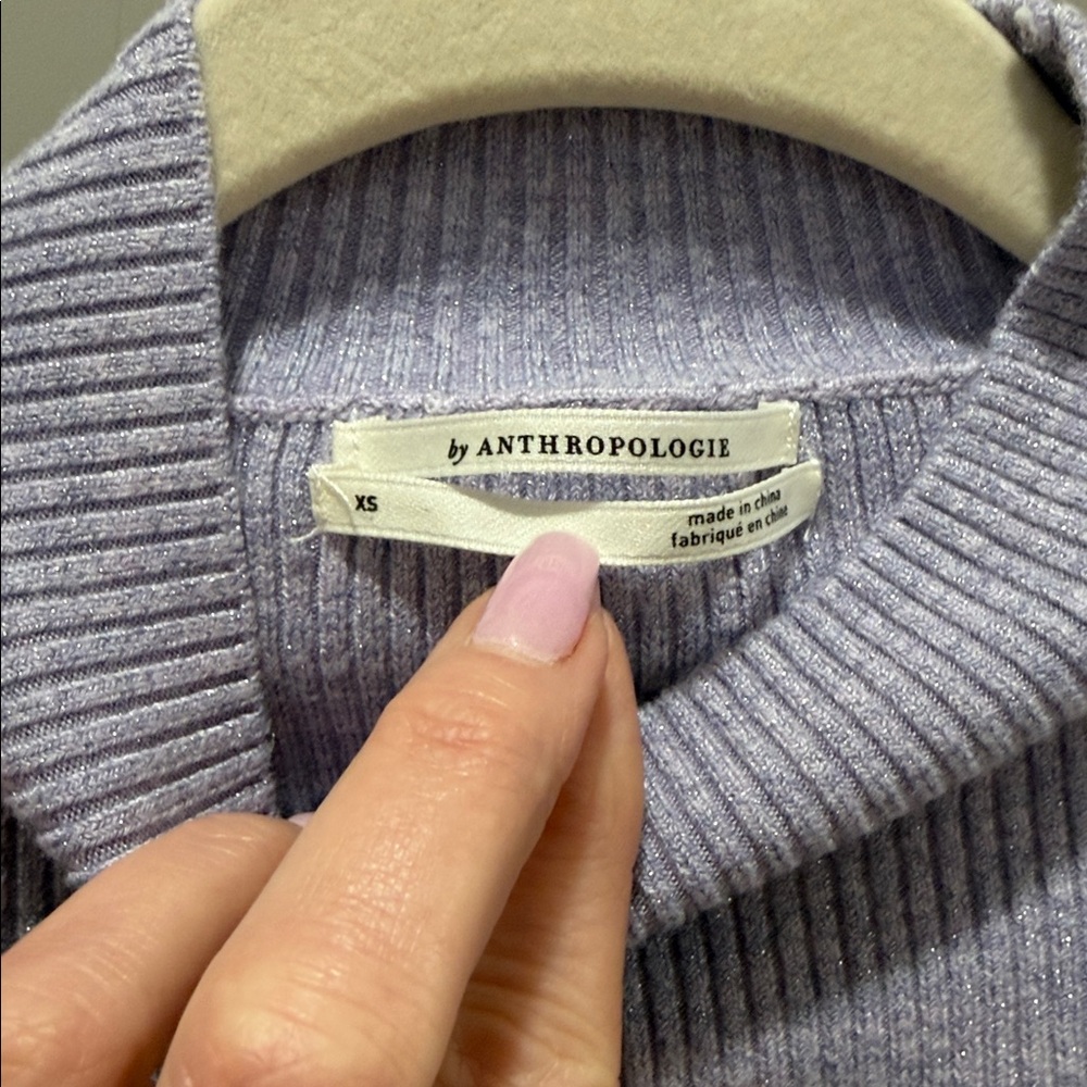 Anthropologie Mock-Neck Lace-Up Open Back lilac purple ribbed Sweater XS S - Picture 4 of 9